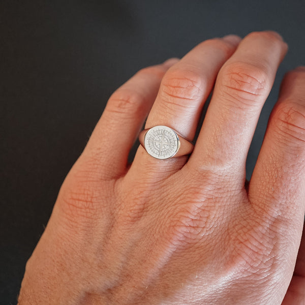 Eleganter Herren Kompassring aus 925 Sterling Silber polierte Oberfläche handgefertigt Sprezzi Fashion