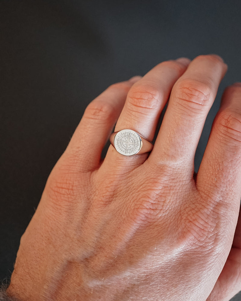 Eleganter Herren Kompassring aus 925 Sterling Silber polierte Oberfläche handgefertigt Sprezzi Fashion