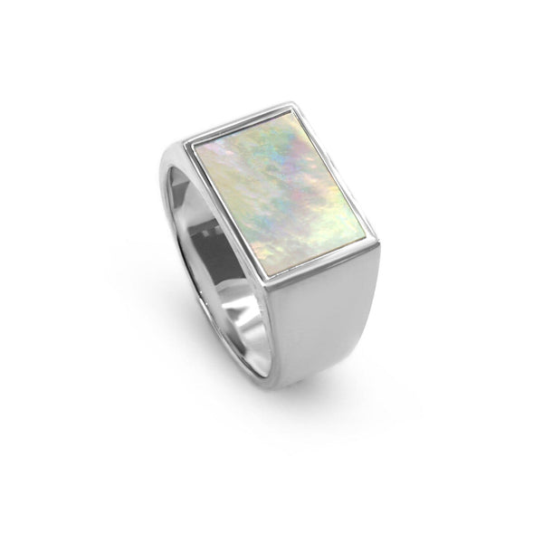 Eleganter Herren Siegelring aus 925 Sterling Silber mit Mother of Pearl Stein handgefertigt Sprezzi Fashion
