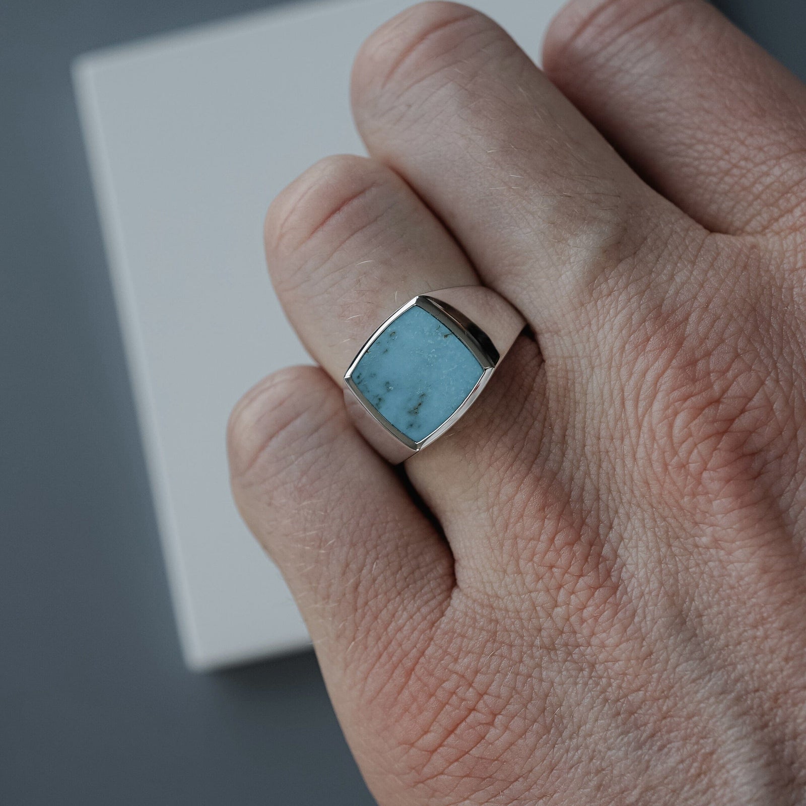 Anello da uomo con pietra turchese quadrata Sprezzi Fashion