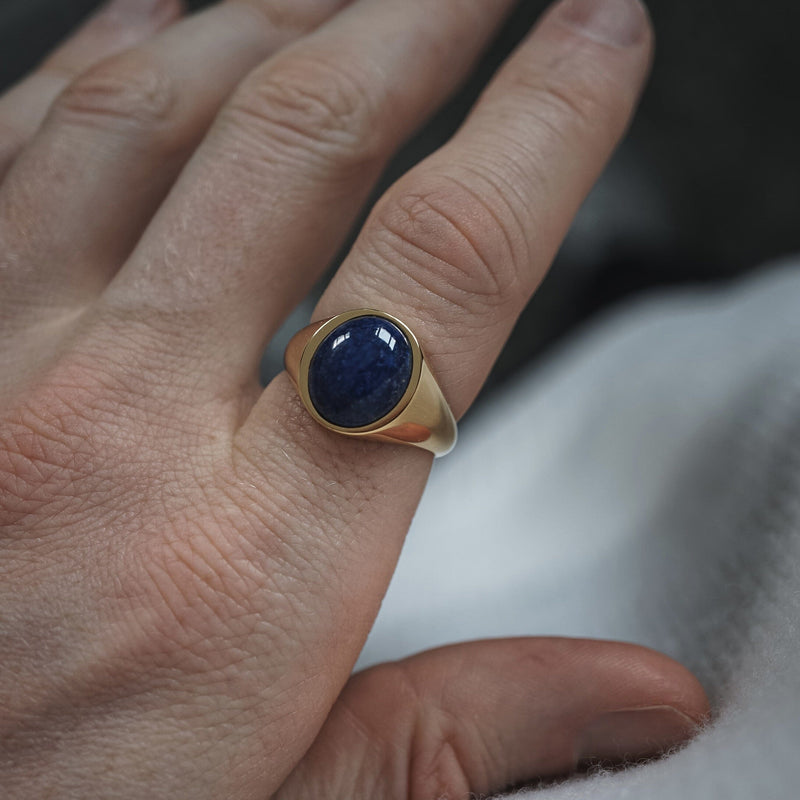 Handgefertigter Herrenring mit Lapislazuli Stein, 18k Echtgold-Beschichtung auf 925 Silber Sprezzi Fashion