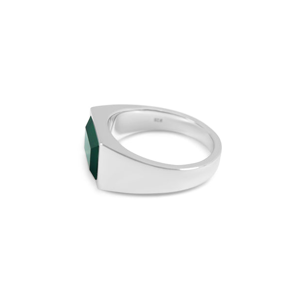 Minimalistischer handgefertigter Siegelring aus 925 Silber mit grünem Achat Sprezzi Fashion