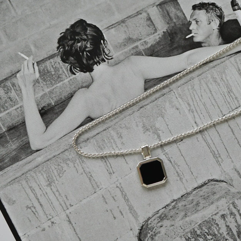 925 Silber Halskette Onyx II robust handgefertigt verstellbar mit schwarzem Onyx Anhänger minimalistisch stilvoll Sprezzi Fashion