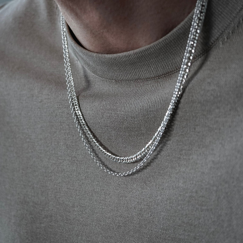 925 Silber Halsketten Set Cuban und Rolo Kette handgefertigt robust elegant minimalistisch perfekt als Geschenk Sprezzi Fashion