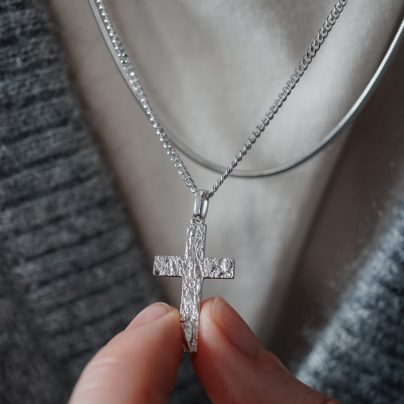 925 Silber Halsketten Set mit Kreuz Anhänger und Snake Kette robust handgefertigt minimalistisch perfekt für Alltag und Geschenk Sprezzi Fashion