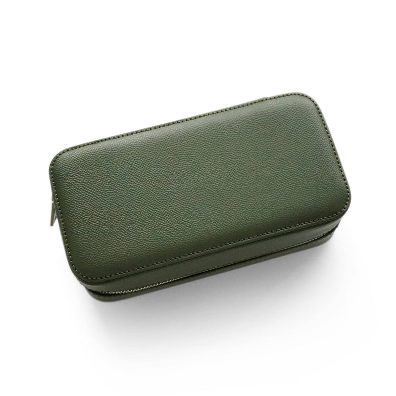 Exklusive Uhrenbox aus khaki Leder für 3 Uhren handgefertigt herausnehmbare Kissen Sprezzi Fashion