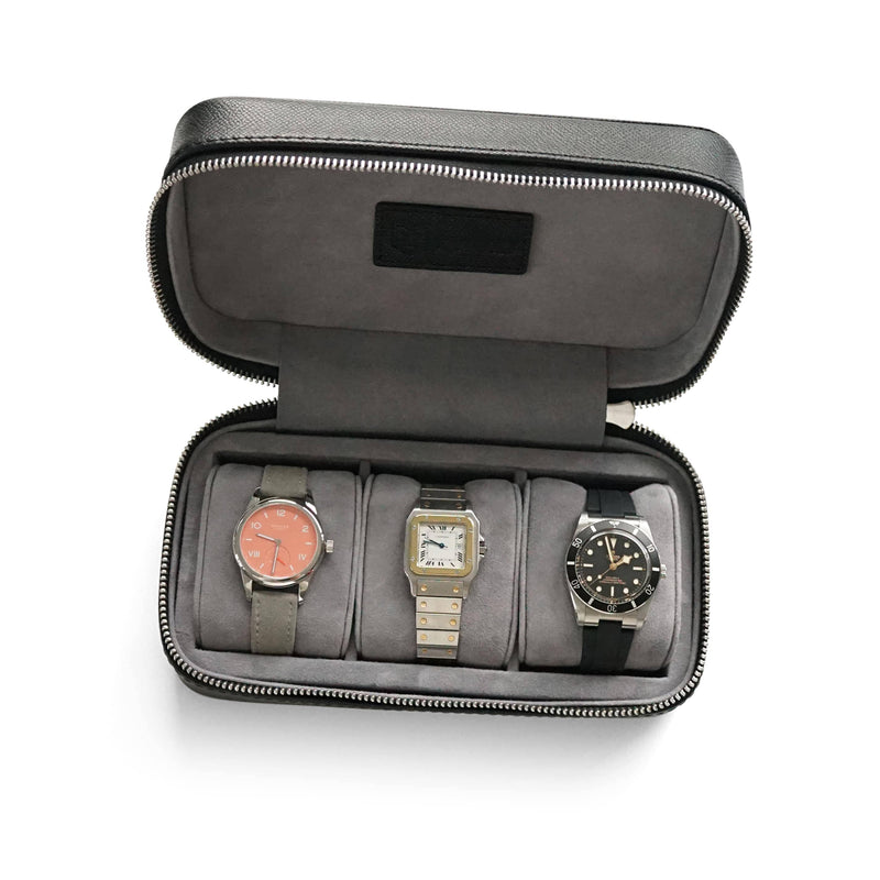 Elegante handgefertigte schwarze Leder Uhrenbox für 3 Uhren sicher und stilvoll Sprezzi Fashion