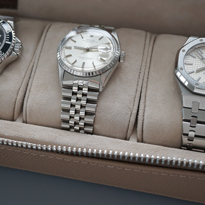 Handgemachte Leder Uhrenbox für 3 Uhren in stilvollem Taupe Farbe perfekt als Geschenk Sprezzi Fashion