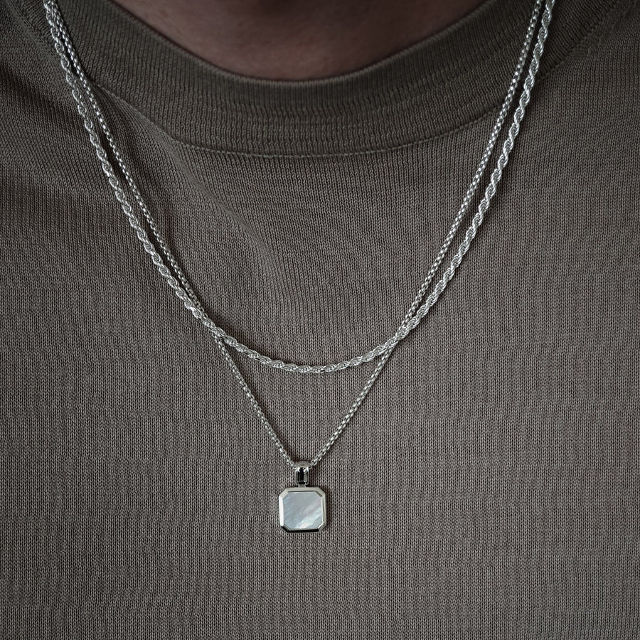 Men's Silver Chain With Mother Of Pearl Pendant | Sprezzi Fashion