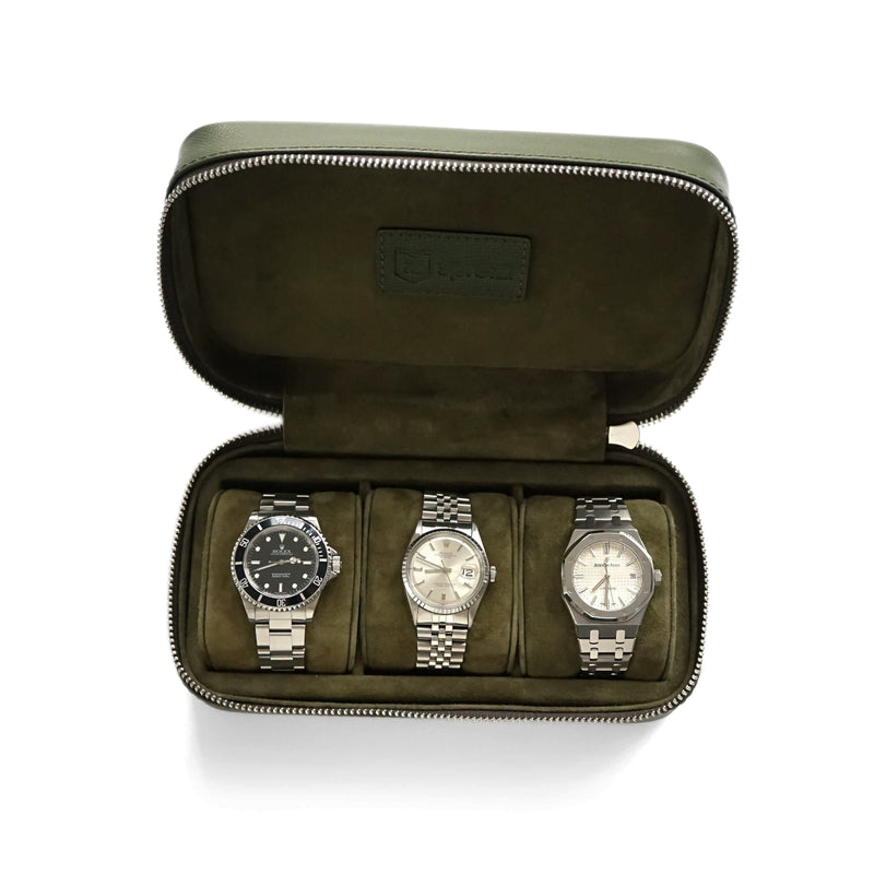 Handgefertigte Leder Uhrenbox khaki für 3 Uhren stilvolles und zeitloses Design Sprezzi Fashion