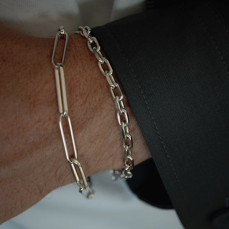 Stilvolles Herren Armband Set aus Silber mit Toggle und Paperclip Armbändern handgefertigt robust minimalistisch Sprezzi Fashion