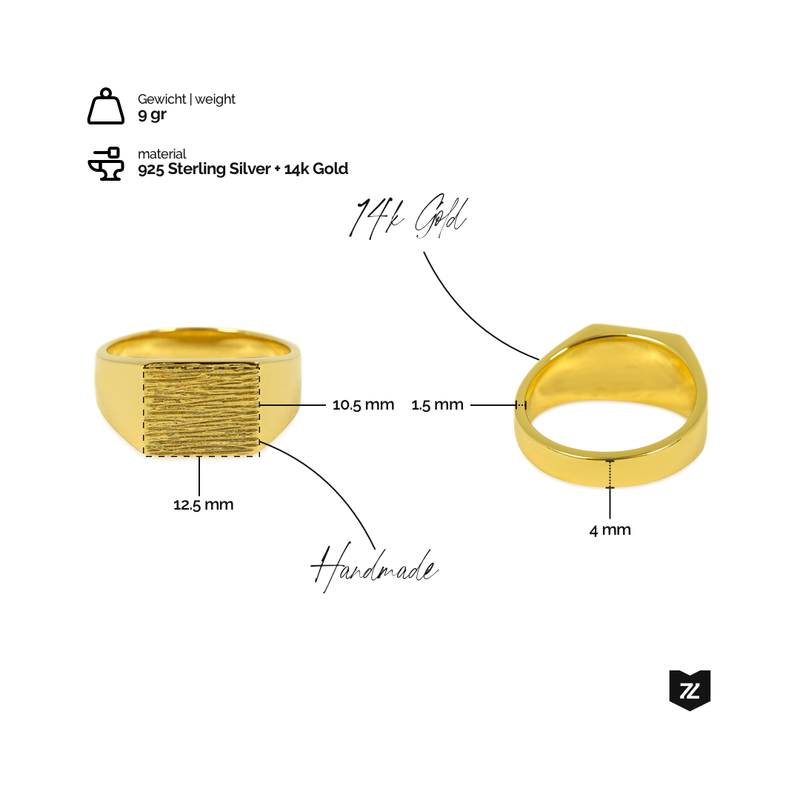 Handgefertigter 9-Gramm-Herrenring aus 925 Sterling Silber mit edler 18k Gold Veredelung – luxuriöser Bicolor Silberschmuck für Männer von Sprezzi Fashion