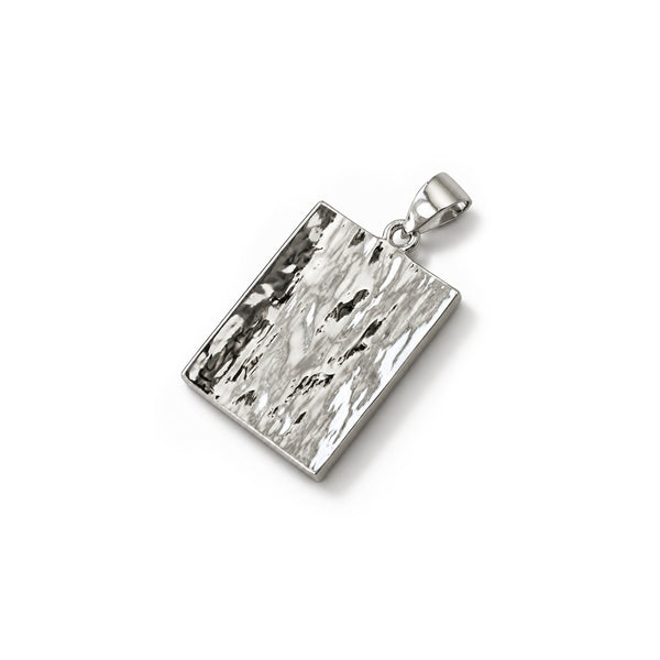 Rückansicht des rechteckigen Herren-Anhängers aus 925 Sterling Silber im Meteorit-Design Sprezzi Fashion