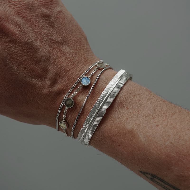 Herrenarmband mit echtem Larvikit Naturstein gefertigt aus massivem 925 Sterling Silber mit elegantem Glanz Sprezzi Fashion