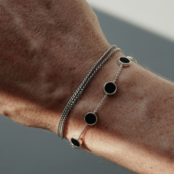 Bracelet homme en véritable pierre naturelle d'onyx noir, fabriqué en argent sterling massif 925 avec un éclat noble Sprezzi Fashion