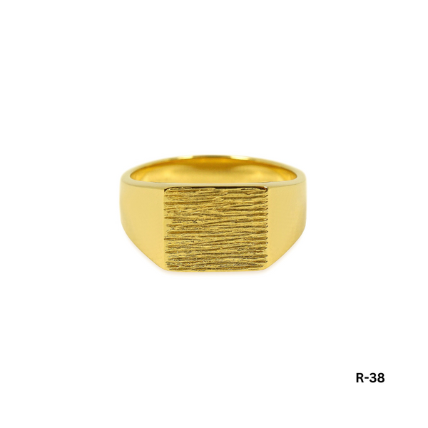 Minimalistischer goldener Ring im Raw Stil für Herren aus hochwertigem 925 Sterling Silber, handgravierte Oberflaeche R-38 Sprezzi Fashion