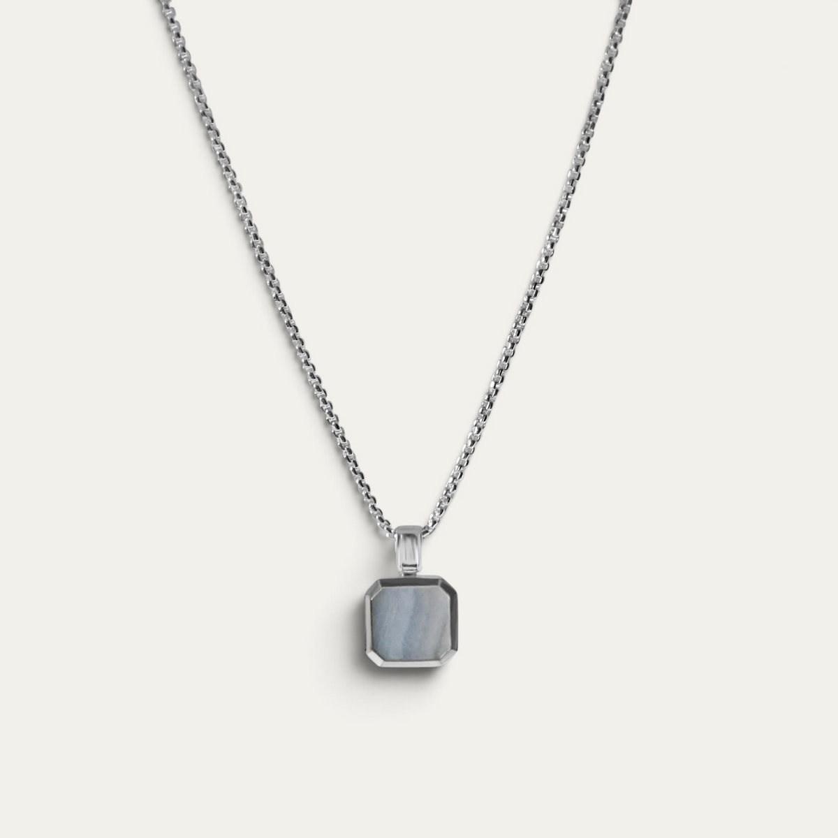 Men's Silver Chain With Larvikite Gemstone Pendant | Sprezzi Fashion