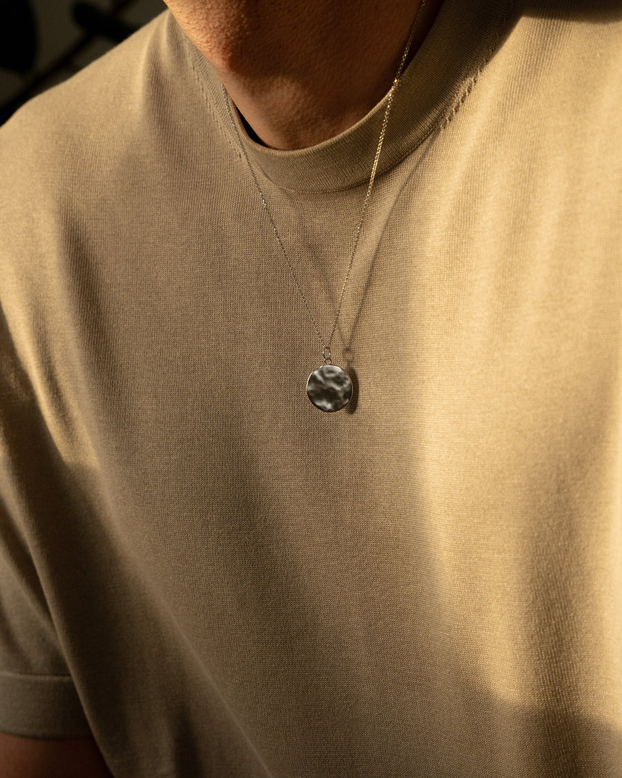 Men's Silver Chain With Hammered Pendant | Sprezzi Fashion