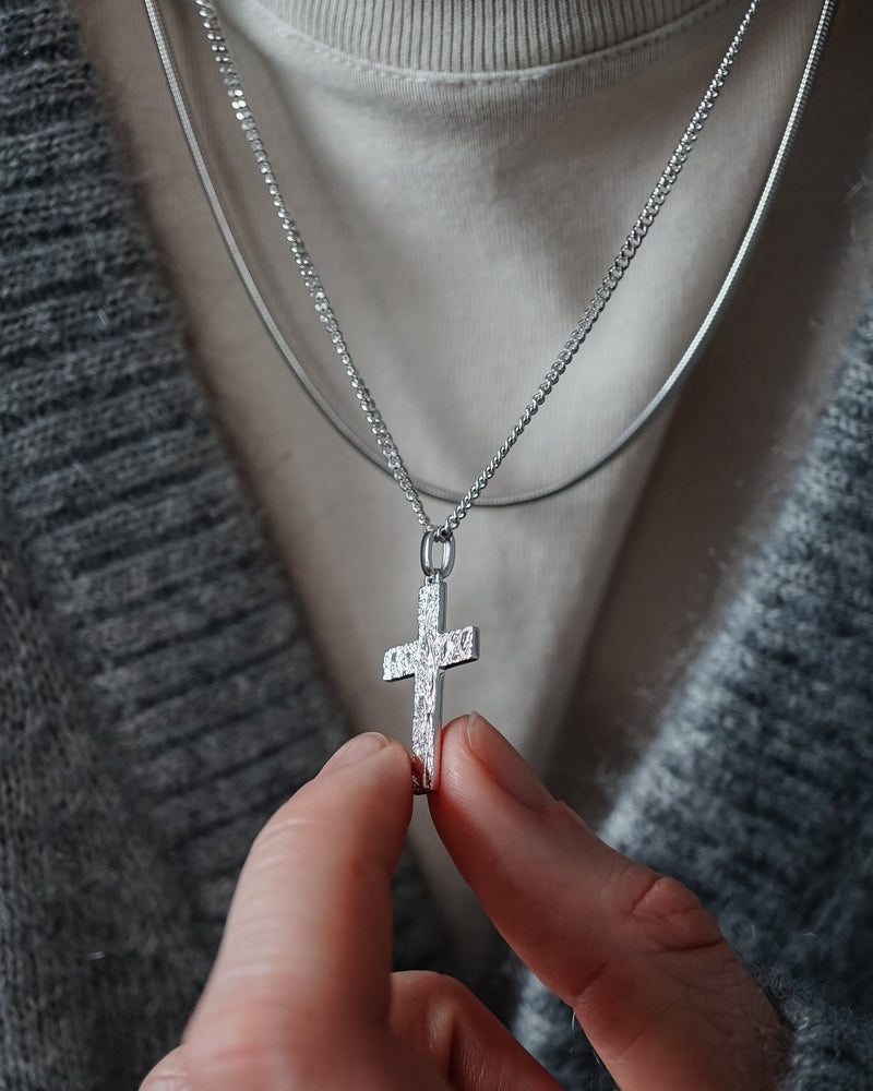 Handgemachte Herren Halskette mit Kreuz Anhänger aus echtem 925 Sterling Silber im Raw Design Sprezzi Fashion