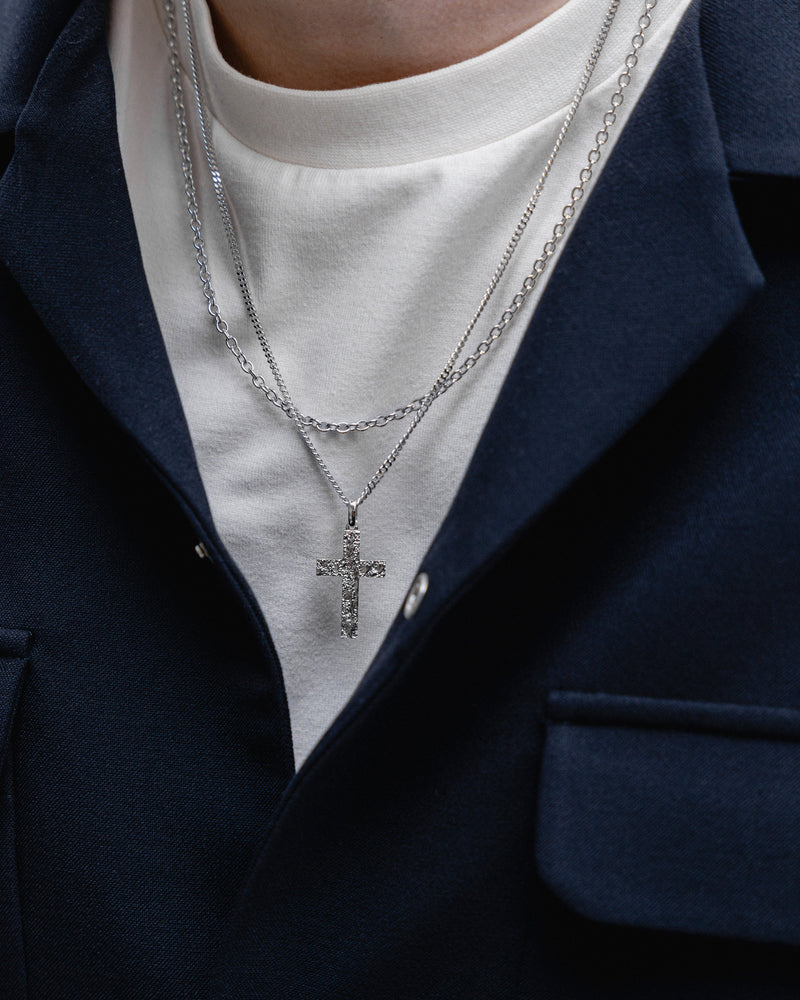 Herren Halskette Silber Kreuz Anhänger Rolo Kette Panzer Kette hochwertig handgemacht religiöses Symbol Cross Chain