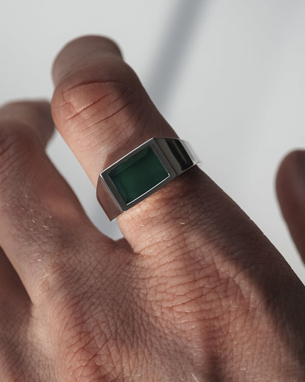 Klassischer Siegelring für Herren mit dunkelgrünem Achat und 925 Sterling Silver Sprezzi Fashion