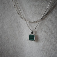 Elegantes Herren Silber Halsketten Set mit Malachit Anhänger und Box Chain Design gefertigt aus 925 Sterling Silber Sprezzi Fashion