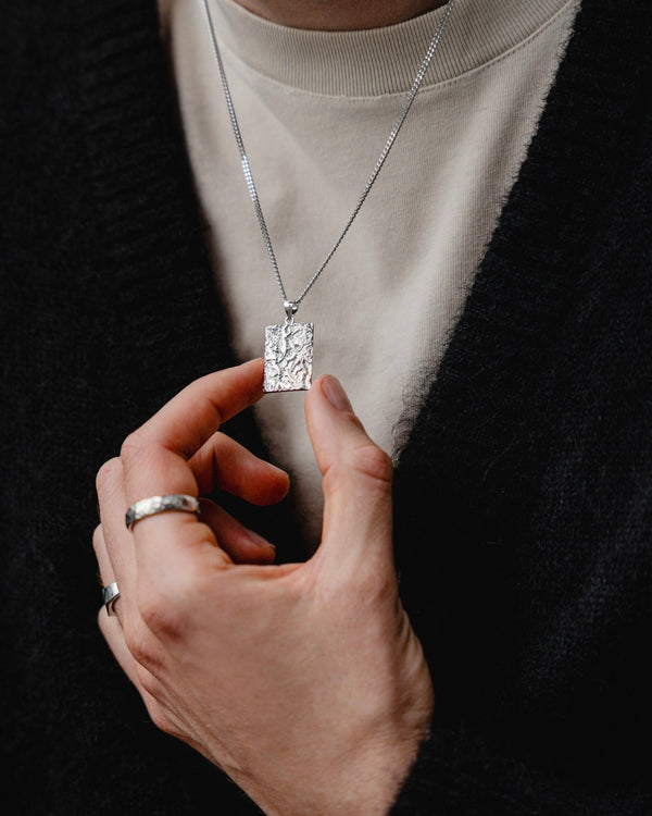 Men's Silver Necklace with Pendant Robust Minimalist Sprezzi Fashion