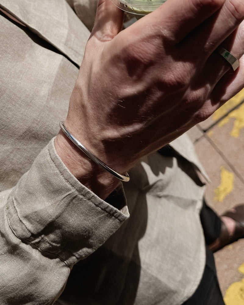 Männer Silber Armreif minimalistisch poliert aus Sterling Silver verstellbare Größe