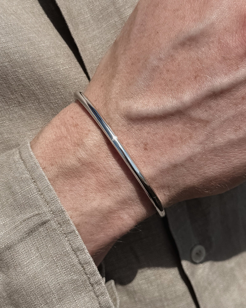 Männer Silber Armreif minimalistisch poliert aus Sterling Silver verstellbare Größe