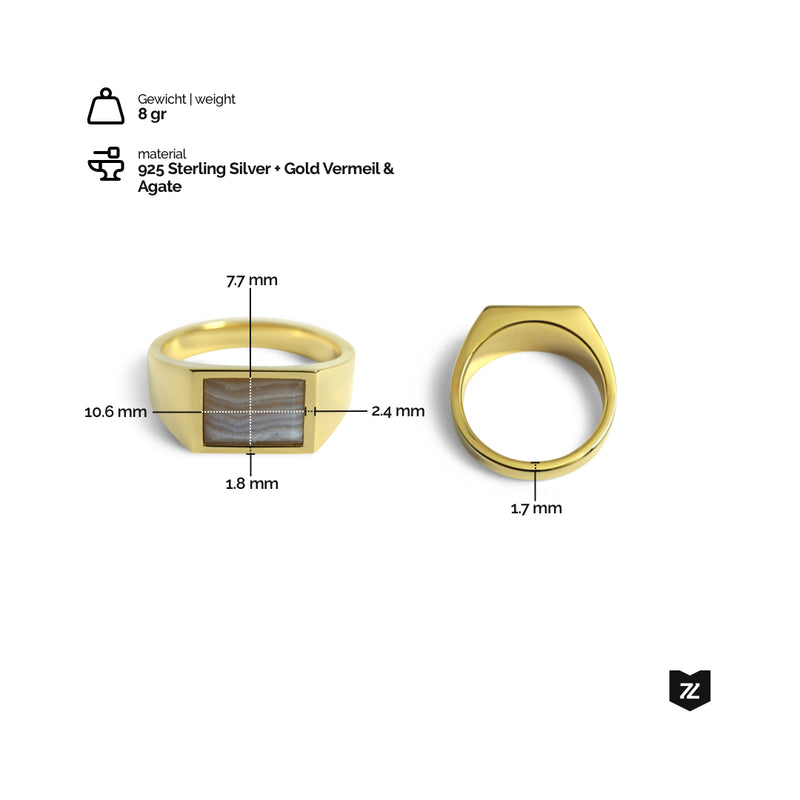 Goldener Siegelring für Männer Echtgold Ring mit blauem Achat Edelstein