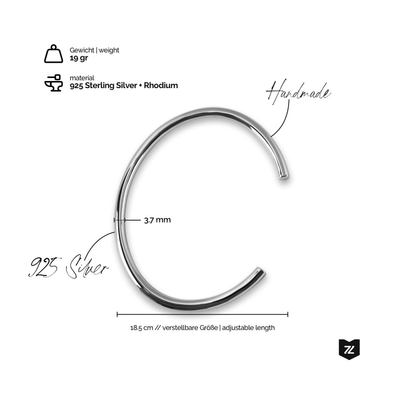Männer Silber Armreif minimalistisch poliert aus Sterling Silver verstellbare Größe