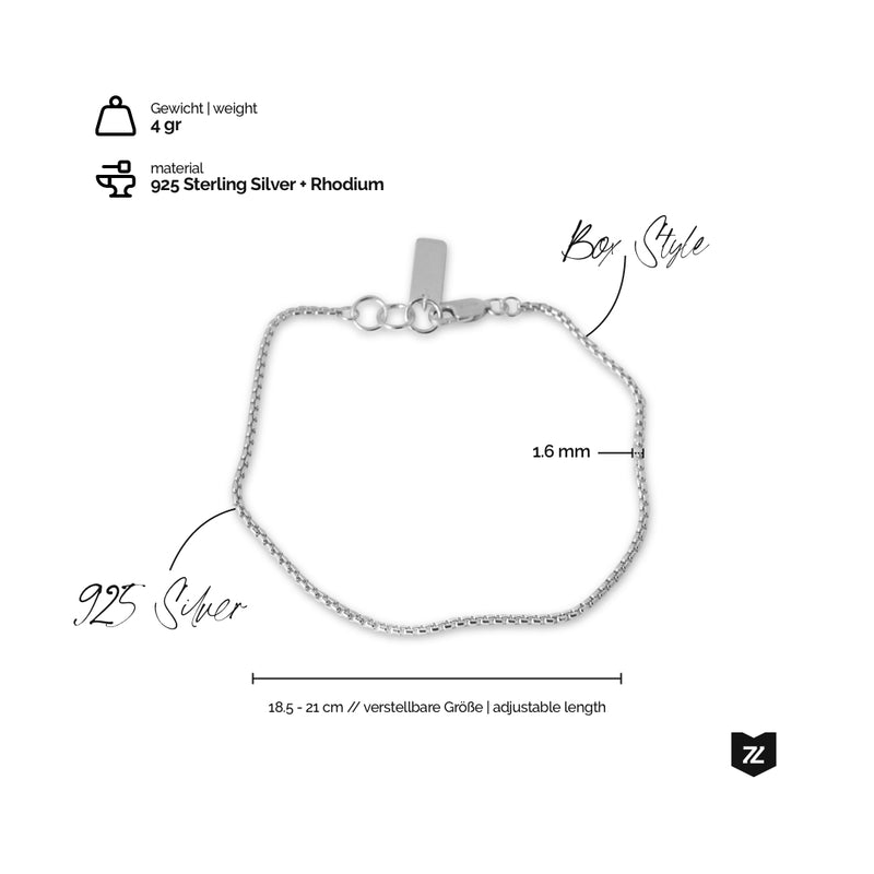Silber Box Armband für Männer aus 925 Sterling Silver Sprezzi Fashion