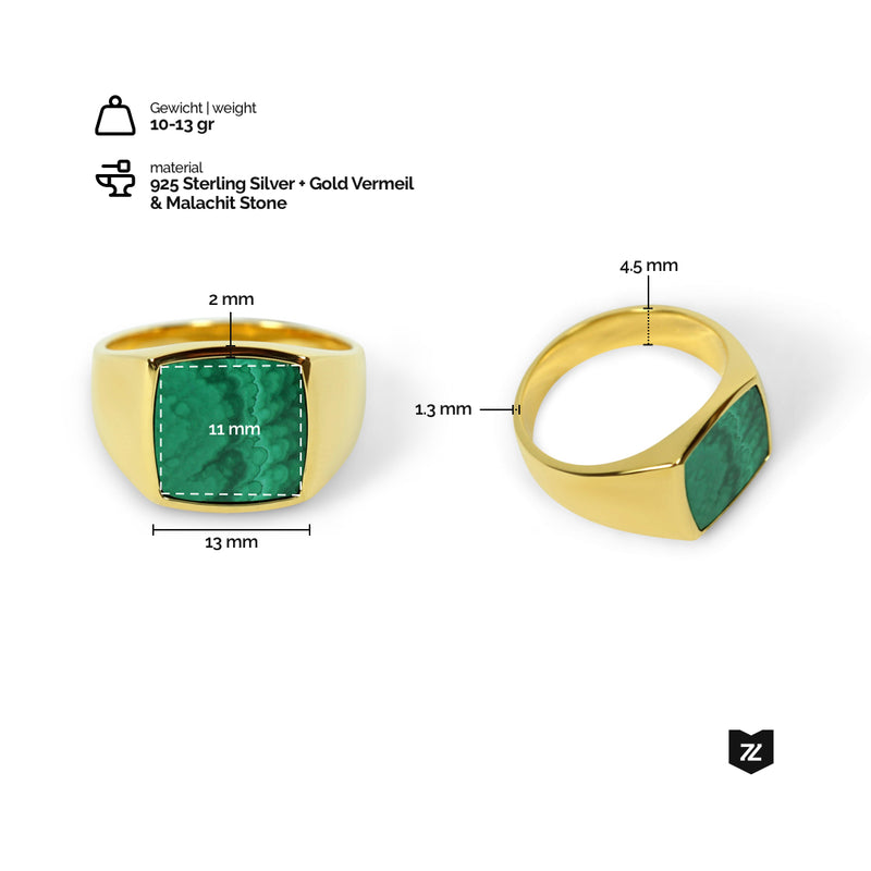 Goldener Siegelring mit grünem Malachit Stein für Männer Sprezzi Fashion