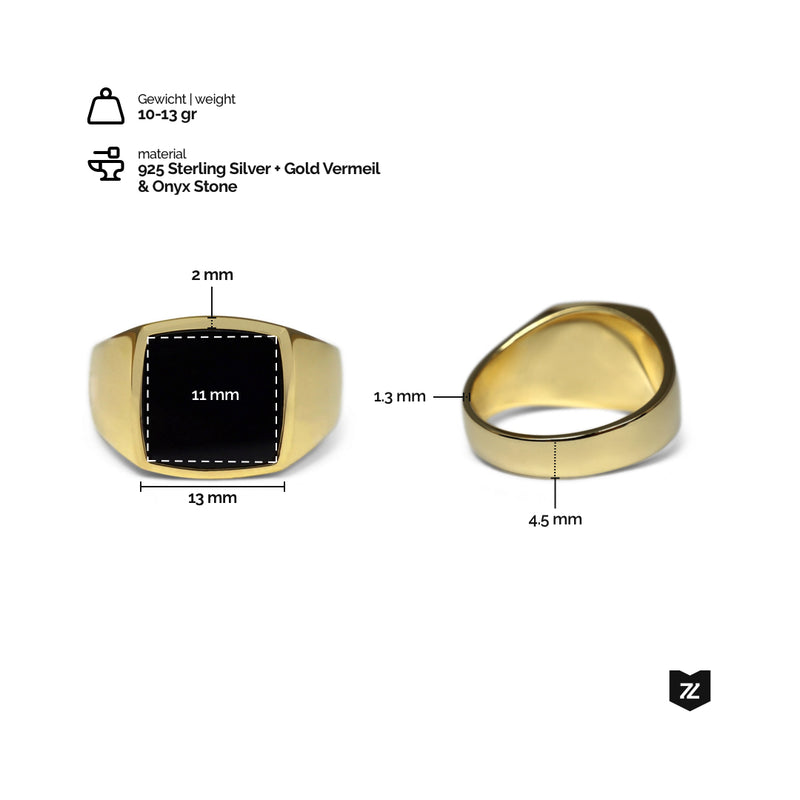 Goldener Siegelring klassisch mit schwarzem Onyx Stein für Männer Sprezzi Fashion