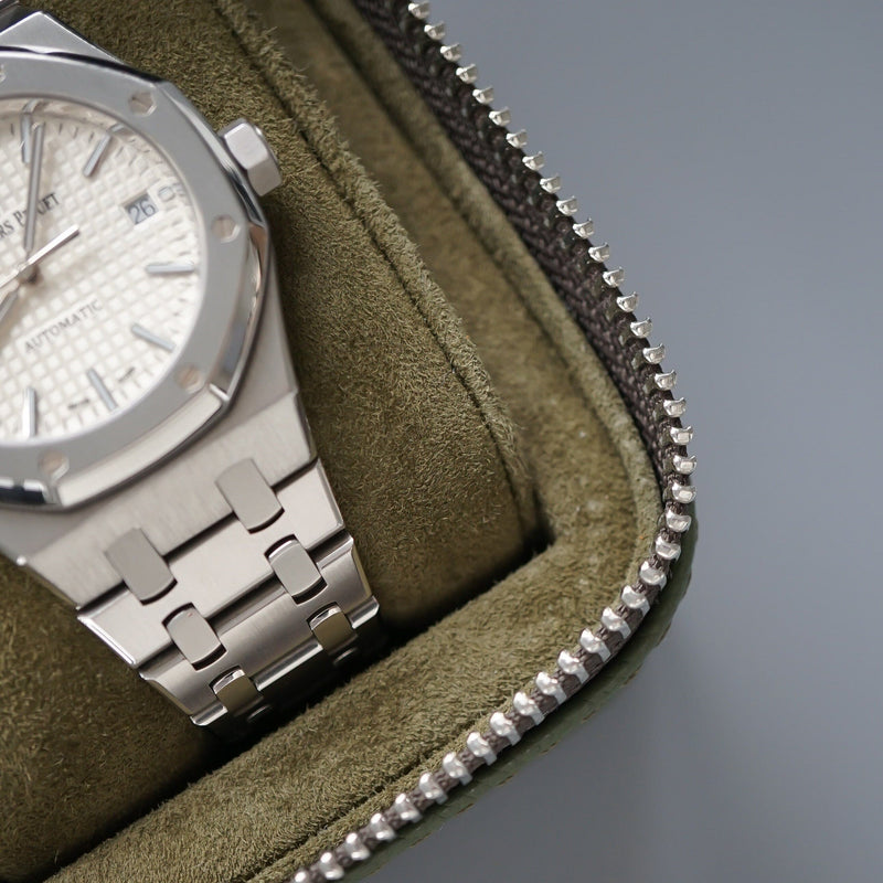 Feine Leder Uhrenbox khaki für 2 Uhren handgefertigt innen weiches Wildleder Sprezzi Fashion