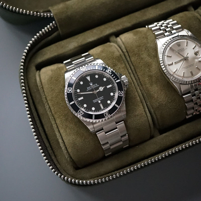 Feine Leder Uhrenbox khaki für 3 Uhren handgefertigt innen weiches Wildleder Sprezzi Fashion