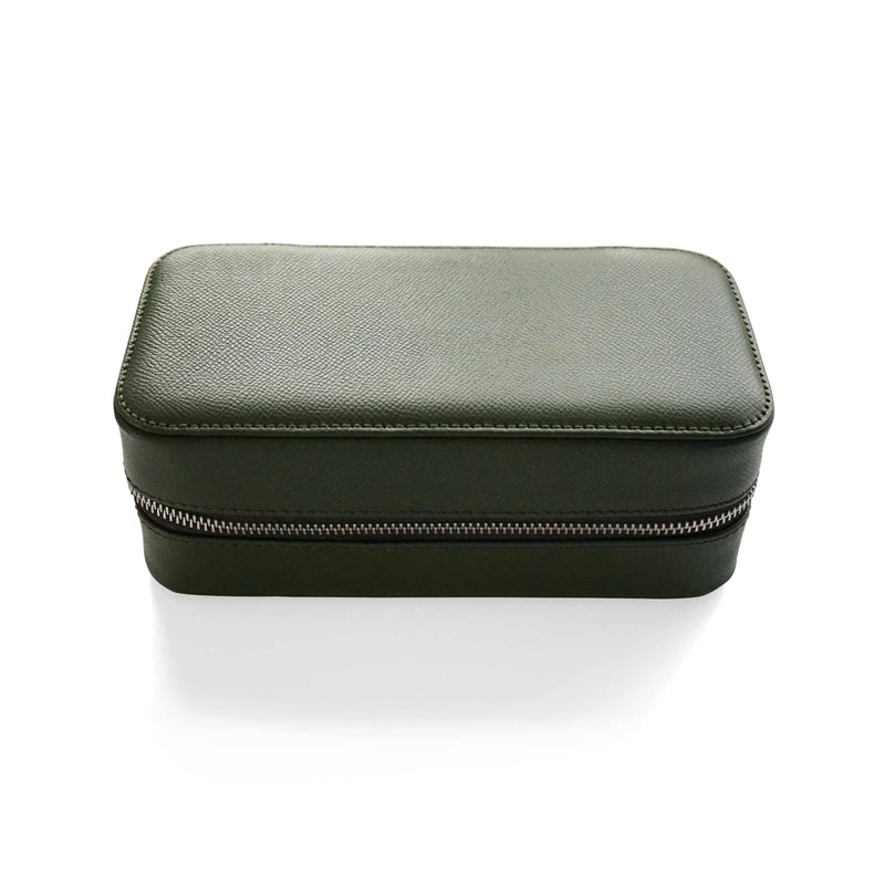 Exklusive khaki Leder Uhrenbox für 3 Uhren mit robustem Reißverschluss handgefertigt Sprezzi Fashion