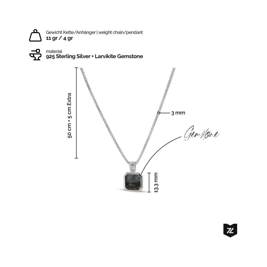 Men's Silver Chain With Larvikite Gemstone Pendant | Sprezzi Fashion
