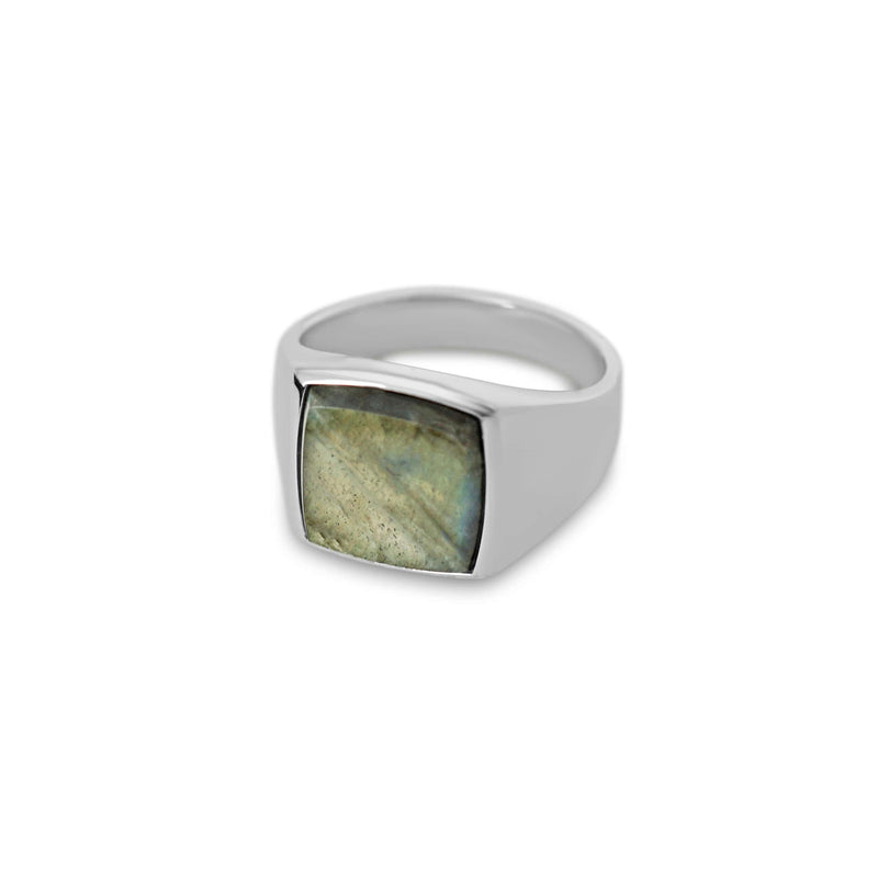 Luxuriöser handgefertigter Siegelring mit Larvikit Stein aus 925 Sterling Silber perfekt verarbeitet Sprezzi Fashion