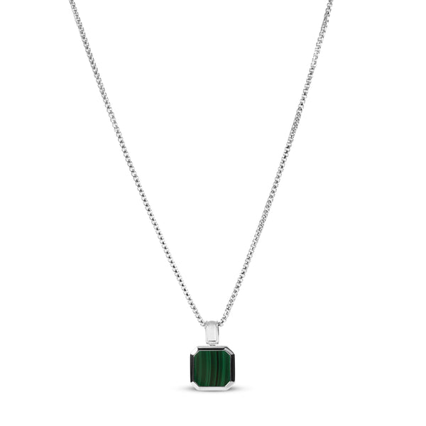 Handgefertigtes 925 Silber Herren Halsketten Set Malachit Edelstein Kette und Snake Kette elegant stilvoll vielseitig für Alltag und Events Sprezzi Fashion