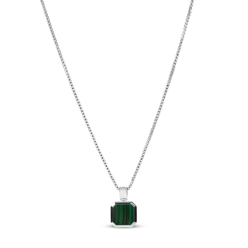 Handgefertigtes 925 Silber Herren Halsketten Set Malachit Edelstein Kette und Snake Kette elegant stilvoll vielseitig für Alltag und Events Sprezzi Fashion