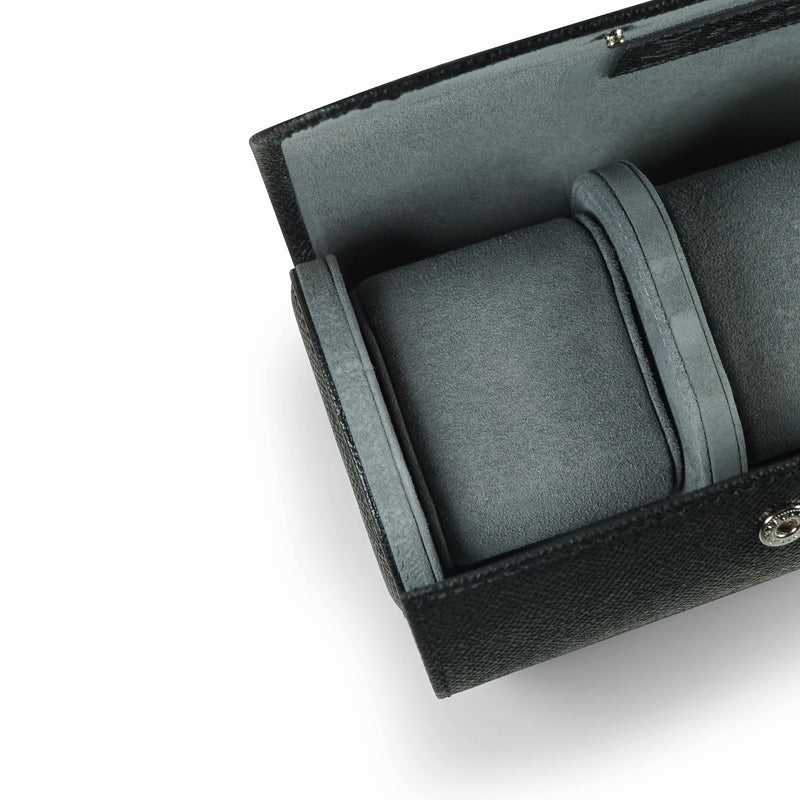 Minimalistische schwarze Leder Uhrenrolle für drei Uhren für elegante Aufbewahrung zu Hause oder auf Reisen Sprezzi Fashion