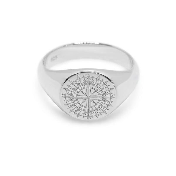 Minimalistischer Herren Kompassring aus 925 Sterling Silber handgefertigt mit feiner Gravur Sprezzi Fashion