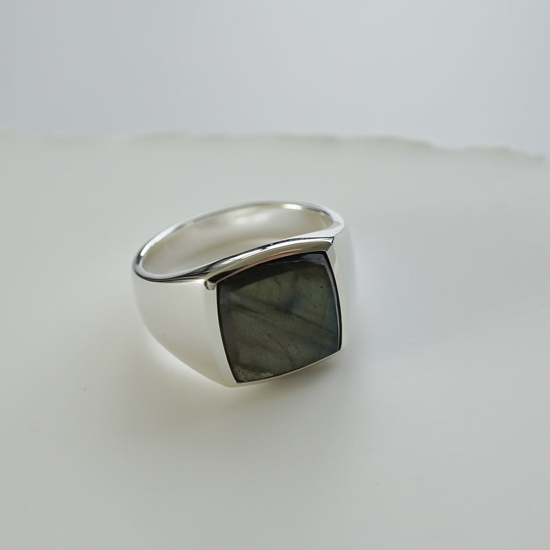 Minimalistischer Larvikit Siegelring für Herren aus 925 Silber ideal für stilbewusste Männer Sprezzi Fashion