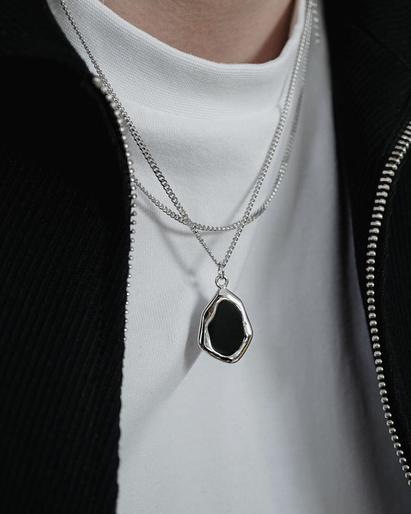 Minimalistisches Sterling Silver Halskette mit Onyx Anhänger für Männer Sprezzi Fashion