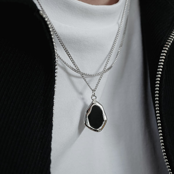 Minimalistisches Sterling Silver Halskette mit Onyx Anhänger für Männer Sprezzi Fashion