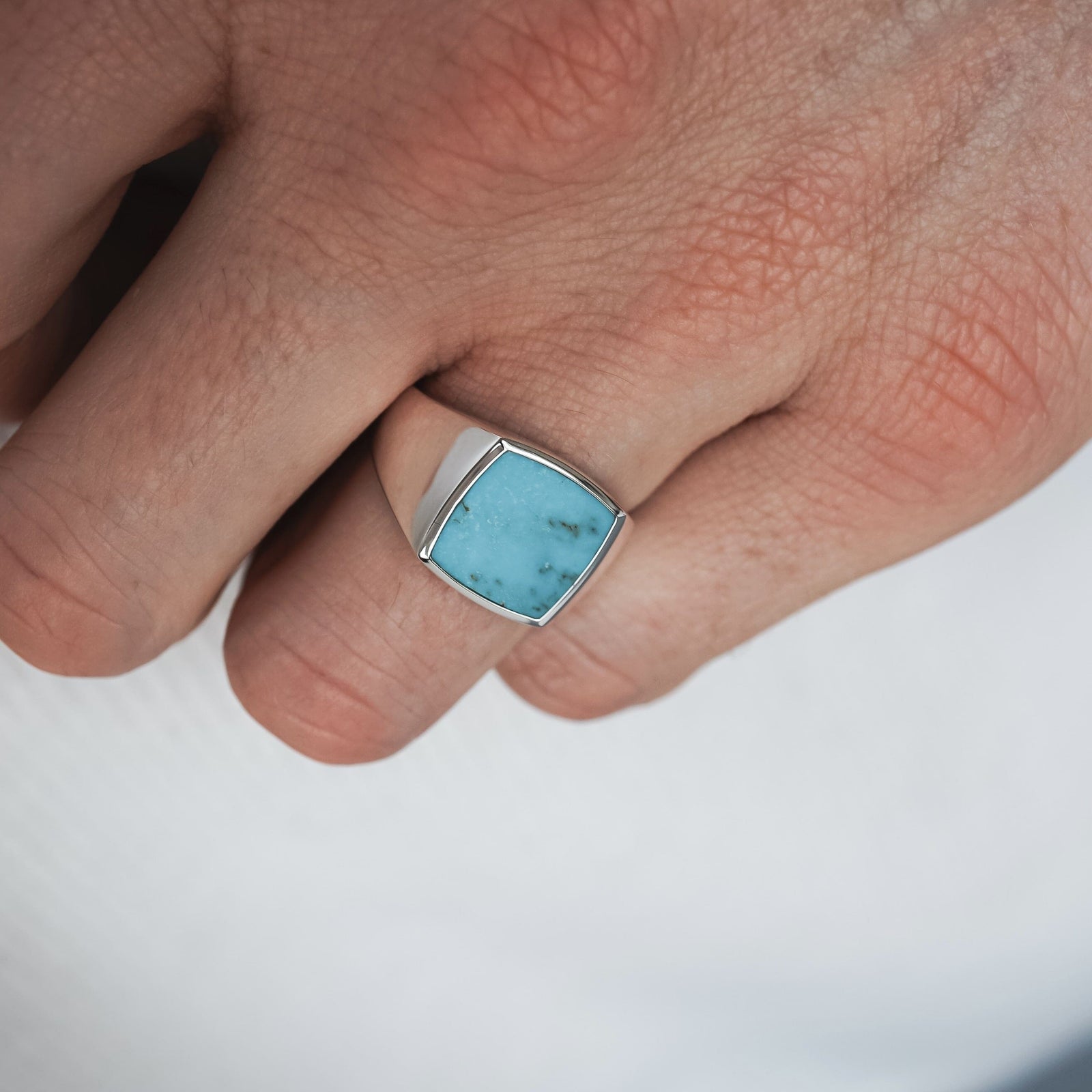 Men's ring with square turquoise stone Sprezzi Fashion