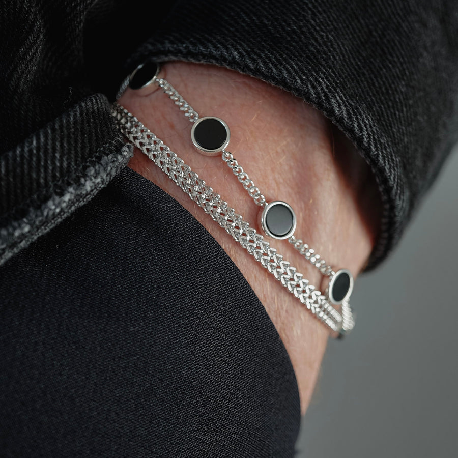 Men's Silver Bracelet With Black Onyx Stone | Sprezzi Fashion
