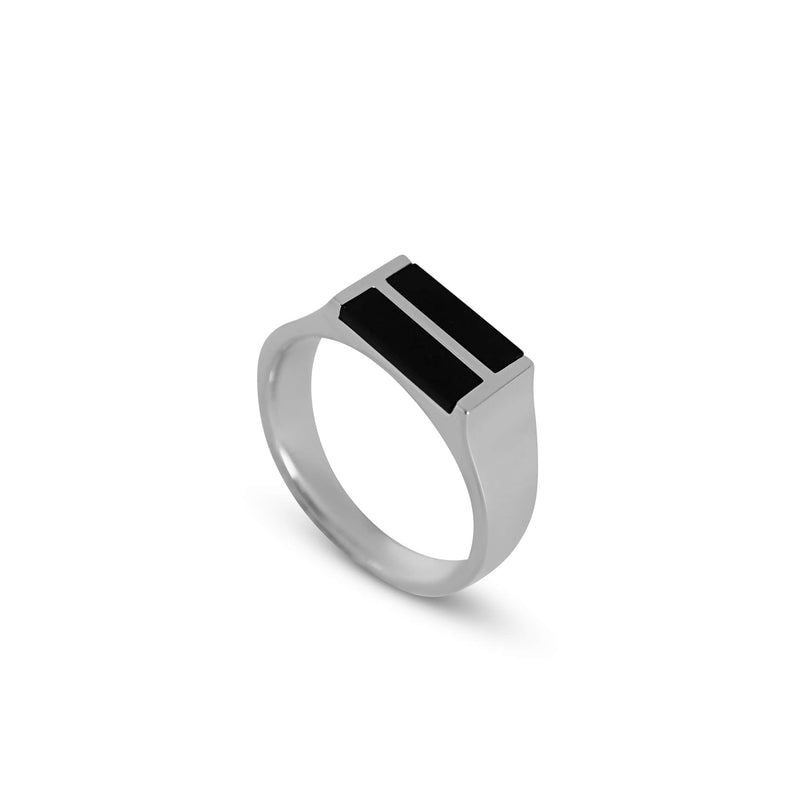 Minimalistischer Herren Onyx Ring gefertigt aus 925 Silber doppelt besetzt eleganter Stil Sprezzi Fashion