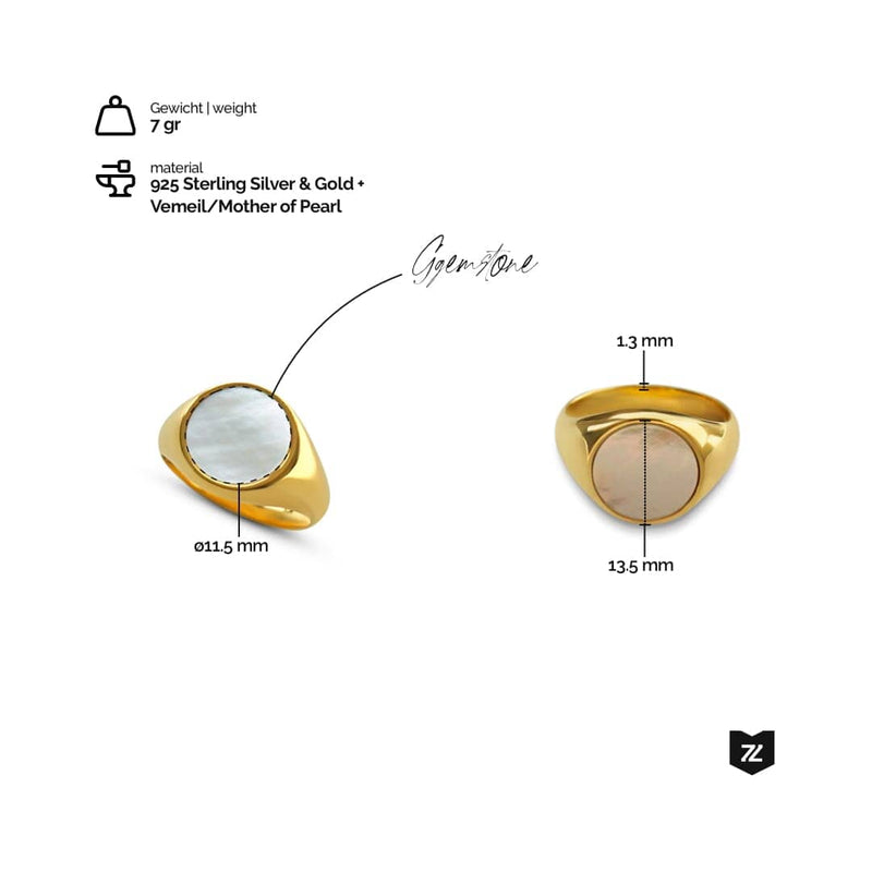 Ovaler Mother-of-Pearl Ring aus 18k Gold und 925 Silber Handgemacht Gewicht 7 Gramm Einzigartige Maserung Stilvolles Schmuckstueck Sprezzi Fashion